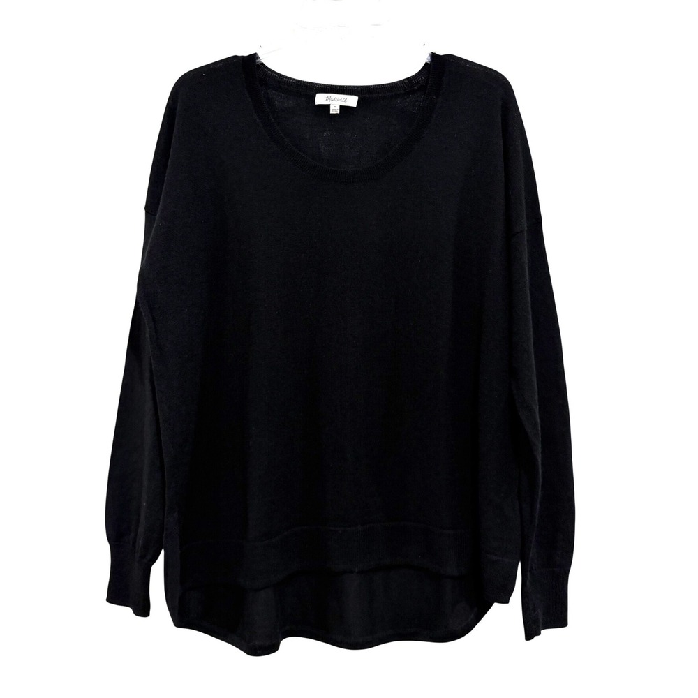Madewell Black Merino Wool Blend Scoop Neck Relaxed High-Low Sweater Size M